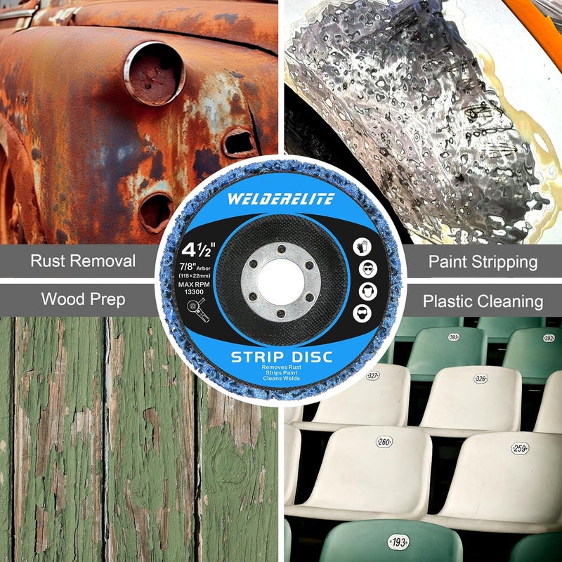 WelderElite 12-Pack Blue Stripping Discs for Angle Grinder 4-1/2" x 7/8" – Rust Paint Oxide & Contaminant Removal for Metal Wood & Plastic Surfaces - Image 5